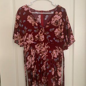 Burgandy Floral short Jumpsuit Romper Large
